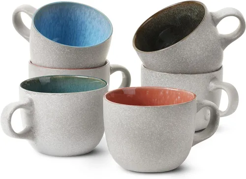 Vista 9 de BTAT - Juego de tazas de café de porcelana, 14 onzas (14.0 fl oz), paquete de 6, tazas de café de cerámica, negro mate exterior y colorido