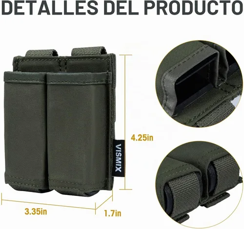 Vista 6 de VISMIX - Estuche para cargador de pistola, estuche doble de 9mm con inserción de Kydex de liberación rápida y compatible con MOLLE Verde Armada