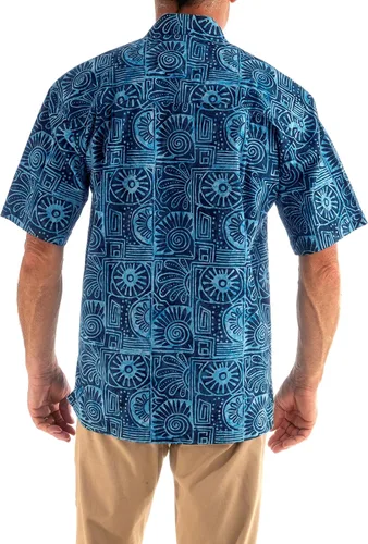 Vista 5 de Johari West Camisa de batik hawaiana tropical de verano de Antigua, Azul