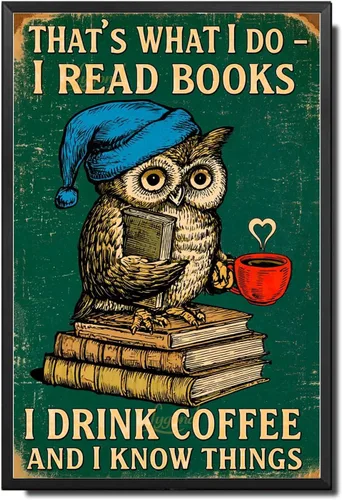 Vista 14 de Lygond Letrero de metal con texto en inglés «Bear That's What I Do I Drink Coffee I Hate People and I Know Things», decoración de invernadero