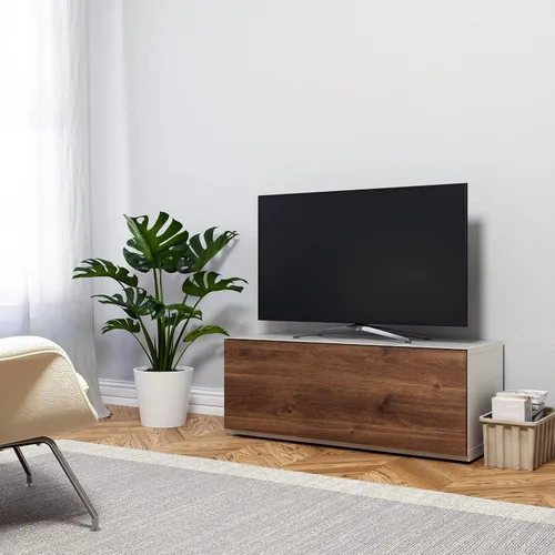 Vista 17 de SONOROUS ST-110 Soporte de TV premium con vidrio negro y cubierta de madera negra, centro de entretenimiento moderno y consola multimedia para sala