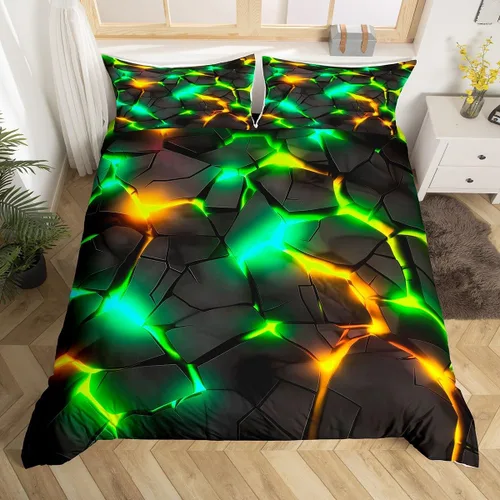 Vista 21 de Juego de ropa de cama geométrica de panal verde y azul, funda de edredón hexagonal estereoscópica para niños y niñas, funda de edredón hexagonal