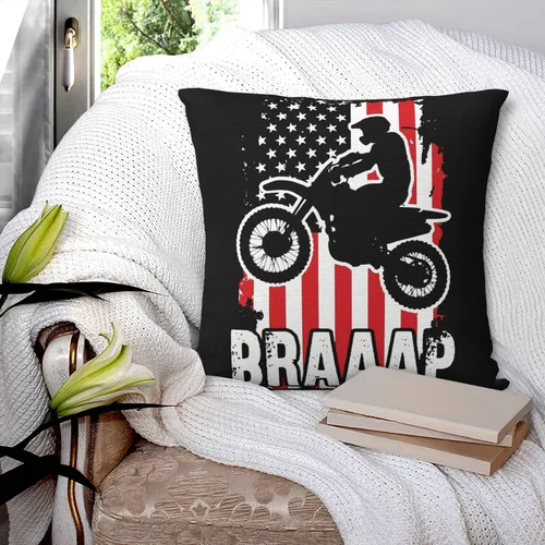 Vista 9 de SEAEAGLE Funda de almohada decorativa de doble cara con la bandera de Estados Unidos, diseño de motocross, para sofá