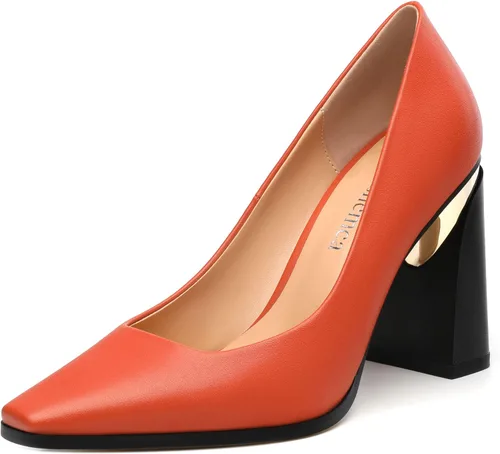 Vista 30 de Tacones altos para mujer, zapatos de vestir de tacón grueso con puntera cuadrada cerrada de patente, tacones elegantes, zapatos de vestir diarios