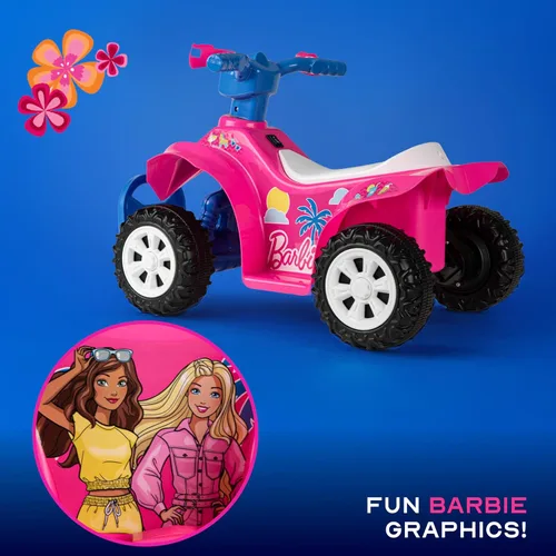 Vista 4 de Barbie - Cuadriciclo 6V para niños, juguete de montar potente y seguro con batería recargable, conducción hacia adelante y hacia atrás, capacidad