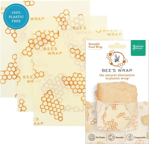 Vista 11 de Bee's Wrap - Envolturas para alimentos de cera de abeja, paquete de 3 grandes, panal de abeja Panal Grande 3 Pack