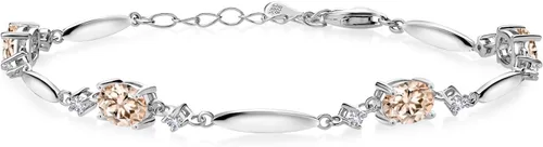 Vista 35 de Gem Stone King 925 Sterling Silver Gemstone Birthstone and White Created Sapphire Tennis Bracelet For Women Oval 7X5MM and 2MM 6 Inch + 1 Inch