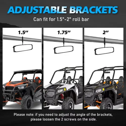 Vista 5 de Espejo retrovisor central UTV, vista clara con soporte de barra enrollable ajustable de 1.5 a 2 pulgadas, compatible con Polaris RZR General