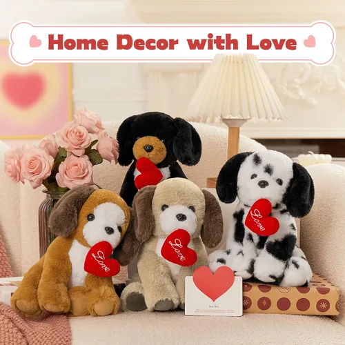 Vista 7 de Muiteiur 4 Piezas de Animales de Peluche de Perros, 8 Pulgadas Peluches de Perros a Granel con Corazón, Juguetes de Peluche Suaves de Cachorros