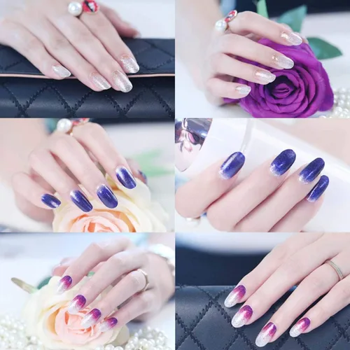 Vista 3 de 14 Hojas de Pegatinas para Uñas con Brillo Degradado de Color, Envolturas Completas de Esmalte con Brillo, Tiras Adhesivas de Arte de Uñas