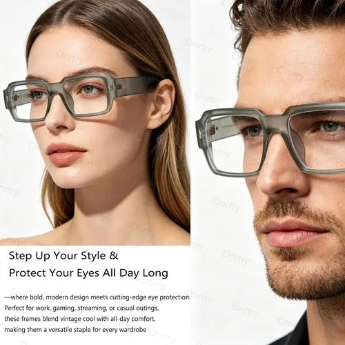 Vista 2 de Onrtry Gafas de luz azul cuadradas gruesas para mujer y hombre Marco verde mate A4