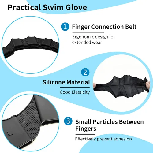 Vista 2 de 2 pares de guantes de natación de silicona aletas de natación aletas de engranaje palmeadas a mano palmera dedo rana tipo palmeada entrenamiento