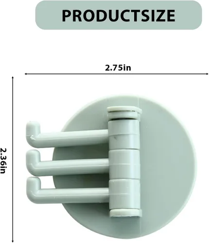 Vista 3 de Ganchos de pared adhesivos giratorios de 360°, estante de gancho de baño sin taladro, ganchos adhesivos fuertes para toallas y accesorios de baño