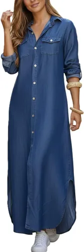 Vista 5 de Kuraki - Vestido camisero largo con botones y estampado, informal para mujer