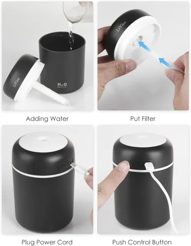 Vista 6 de LtYioe Humidificador portátil mini humidificador para dormitorio, escritorio personal humidificador de aire de niebla fría con luz nocturna