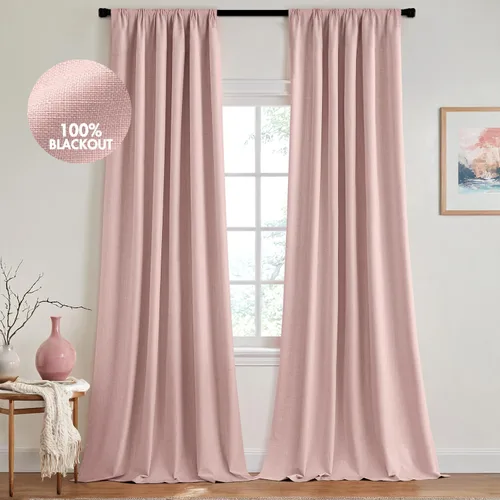 Vista 21 de MIULEE Cortinas 100% opacas de 63 pulgadas de largo, 2 paneles para dormitorio, cortina gruesa negra para oscurecer la habitación, pestaña trasera