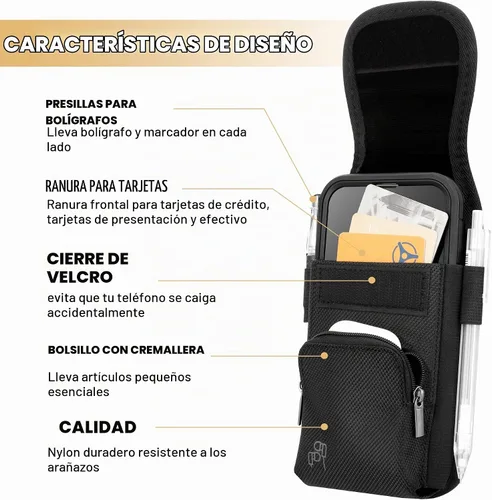 Vista 3 de Perilogics Funda de nailon para cinturón de teléfono celular compatible con iPhone 17 Pro Max, 16 Pro Max, 16 Plus, 15 Pro Max, 15 Plus, 14 Pro Max