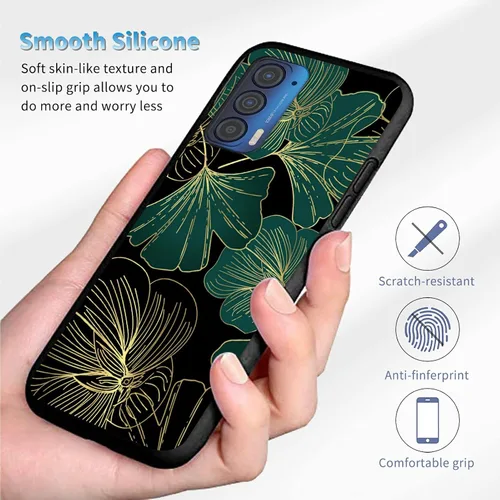 Vista 3 de Funda delgada para Moto Edge 2021 TPU con diseño de hojas de arte, cubierta de protección de cuerpo completo de goma de gel suave para Motorola Edge