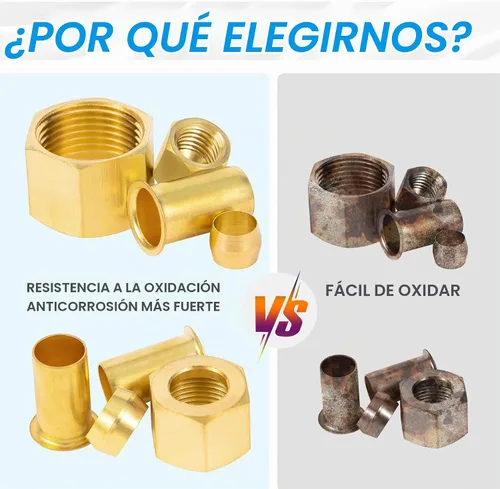 Vista 3 de 1/4 Pulgada OD Inserto de Compresión de Latón, Manga con Casquillo, Tuerca 50 Piezas