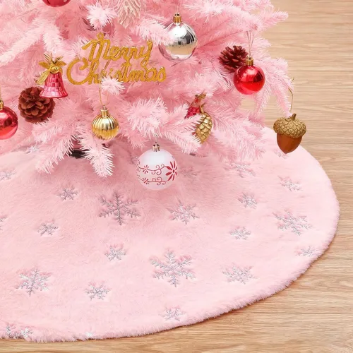 Vista 16 de Falda de árbol de Navidad blanca pequeña de 24 pulgadas, falda de árbol de lentejuelas para árbol de lentejuelas, mini falda de árbol con purpurina