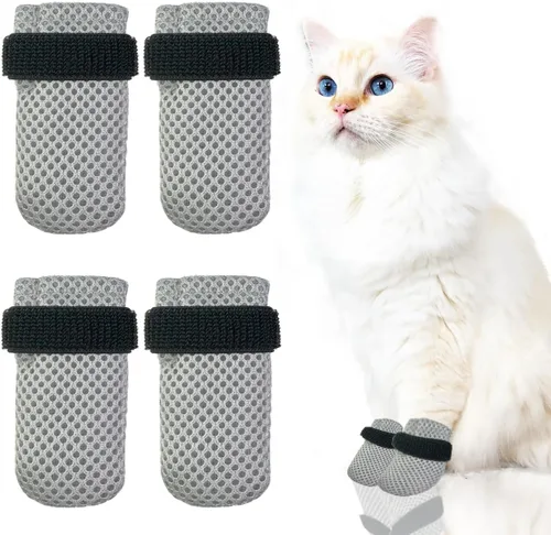 Vista 8 de 4 guantes para gatos para evitar arañazos, zapatos de malla transpirable para gatos, guantes ajustables antiarañazos, adecuados para gatos al Negro