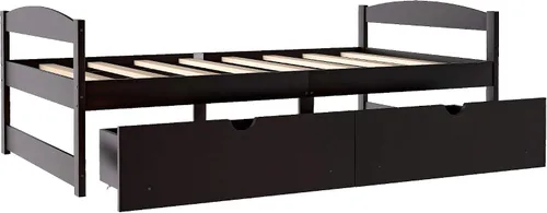 Vista 6 de Merax Cama de plataforma de tamaño individual con dos cajones, no necesita somier, espresso