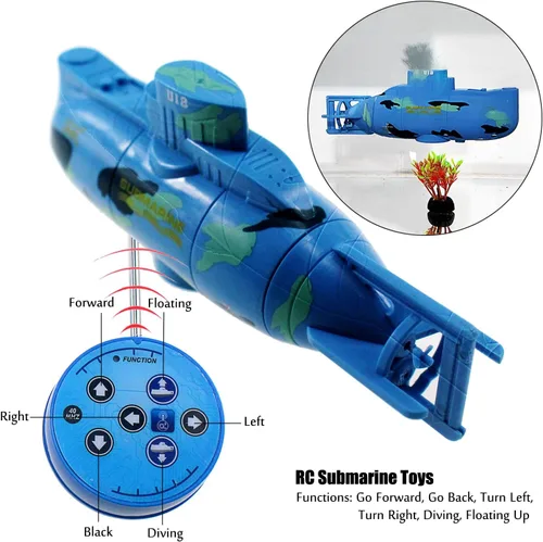 Vista 2 de Tipmant Mini RC Submarino Juguetes de Control Remoto Barco Eléctrico Natación Buceo Tanque de peces Tubo de agua Niños Regalos de cumpleaños (azul)