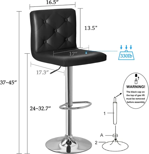 Vista 60 de VECELO Juego de 2 taburetes de bar ajustables, taburetes de altura de barra para encimera de cocina