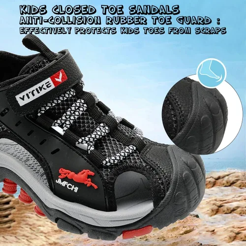Vista 4 de JMFCHI FASHION Sandalias deportivas para niños, sandalias para exteriores, senderismo, atléticas, puntera cerrada, sandalias de playa para niñas