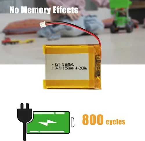 Vista 2 de Batería de polímero de litio KBT 3.7V 1350mAh: 703545PL Lipo Baterías de repuesto recargables de iones de litio con conector PH 1.25 JST, conector