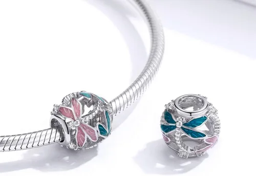 Vista 4 de Abalorio de cristal rosa con forma de gato de plata de ley 925 para cumpleaños, pájaro, sirena, unicornio, animal para pulseras