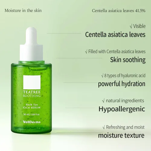 Vista 7 de WELLDERMA Tea Tree Herb Tox Cica Serum, 1.69 onzas líquidas – Suero facial hidratante y equilibrante con centella asiática, árbol de té y niacinamida