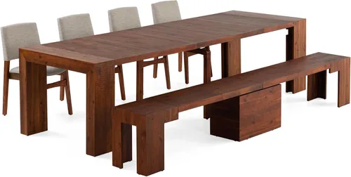 Vista 26 de Transformer Table - Mesa de comedor extensible de madera maciza, asientos 2-12, mesa de comedor expandible, muebles que ahorran espacio, muebles