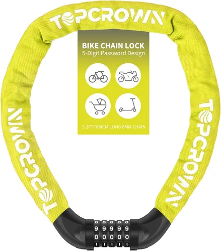 Vista 8 de Topcrown Cerradura de cadena para bicicleta, diales digitales de metal mejorados, 3.2 pies de largo, alta seguridad, resistente, antirrobo