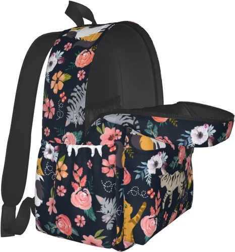 Vista 5 de Mochila de seta de 16 pulgadas Mochila de viaje ligera para portátil, Flor de gato, Classic