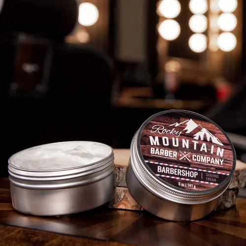 Vista 3 de Rocky Mountain Barber Company - Crema de afeitar para hombre, aroma de barbería, espuma gruesa para afeitado tradicional y con cartucho, lata de 5
