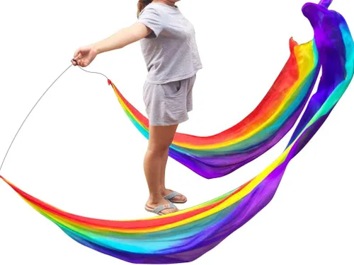 Vista 6 de KIKIGOAL 2pcs 2.5x0.9M/98.43"x35.43" velo de seda de baile multicolor Poi