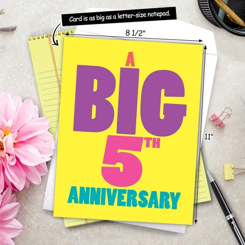 Vista 3 de NobleWorks - Tarjeta de felicitación de aniversario de 5ª boda grande de 8.5 x 11 pulgadas - Matrimonio de 5 años con sobre para hombres, mujeres