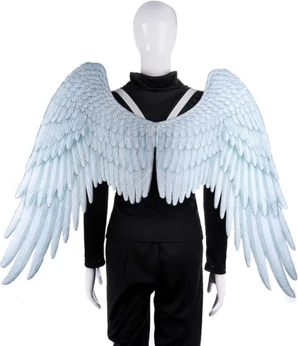 Vista 6 de Himine Alas de ángel de tela no tejida para fiestas festivas adecuadas para hombres y mujeres alas decorativas blanco azul