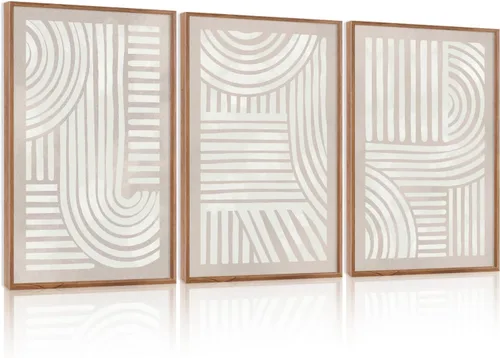 Vista 56 de Lienzo decorativo abstracto grande con marco naranja quemado, decoración de pared azul neutro y negro, arte moderno con pinceladas, impresión