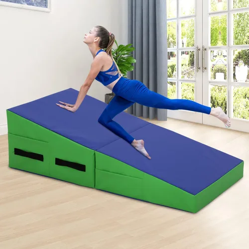 Vista 2 de Colchoneta de gimnasia para acrobacias, plegable, con superficie de piel sintética antideslizante y asas, alfombrillas para gimnasia para el hogar