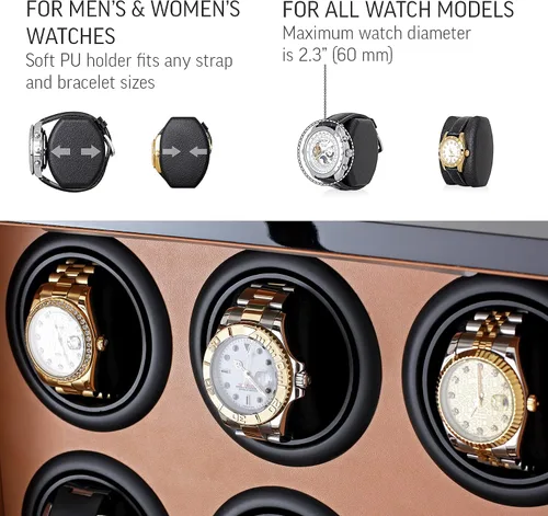 Vista 4 de Enrollador de 9 relojes con retroiluminación LED, control remoto, pantalla LCD y 2 compartimentos de almacenamiento para relojes, negro + marrón