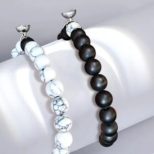 Vista 70 de 2 pulseras magnéticas para parejas, piedra natural negra mate, cristal para votos de amor eterno, juego de pulseras de cuentas de piedra de energía