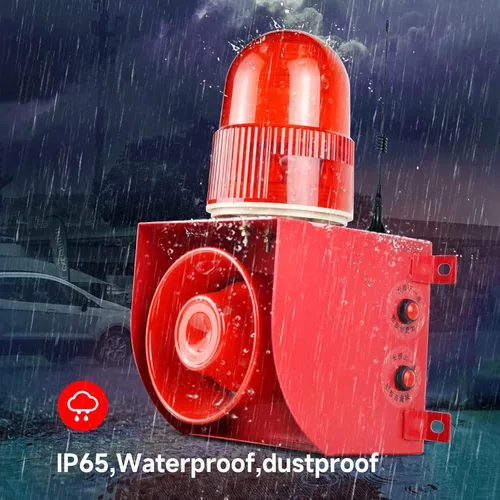Vista 4 de Sirena de control remoto inalámbrico de 1.24 millas altavoz 120dB, 9 tonos ajustables 25 vatios sirena de alarma impermeable con luz estroboscópica