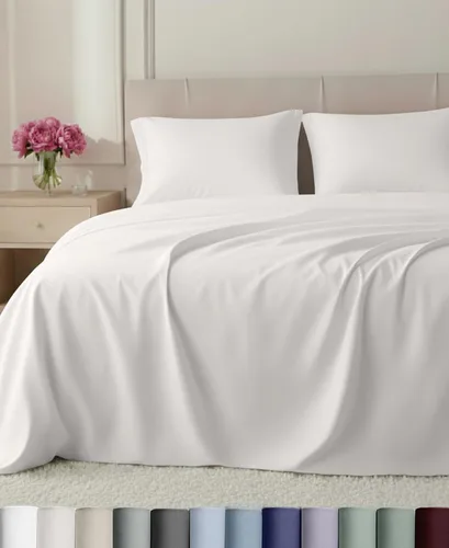 Vista 19 de California Design Den Juego de sábanas de lujo tamaño Queen, 800 hilos, 100% satén de algodón para cama tamaño Queen, juego de ropa de cama con Beige