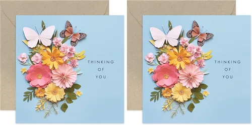 Vista 7 de Old English Co. - Tarjeta de condolencias de mariposa con diseño de flores azules para ella, diseño de condolencias reflexivas, lo siento, mejora