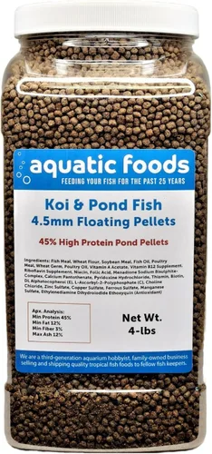 Vista 2 de Koi and Pond Fish Pellet Food, 45% Proteína 0.177 in Pellets Flotantes Koi Pond... Tarro de 8 oz