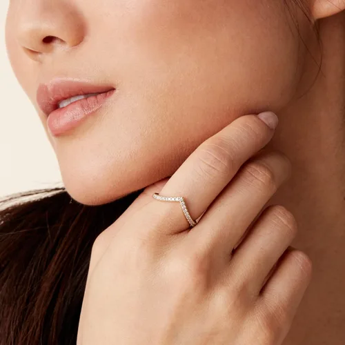 Vista 3 de PAVOI 14K Gold Plated Sparkling Wishbone 'V' Ring for Women with Cubic Zirconia