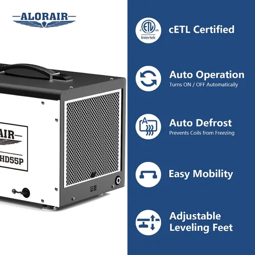 Vista 5 de Deshumidificador ALORAIR 120 PPD con bomba para espacio de arrastre y sótano Automatic Defrost, Memory Start, Up to 1,300 Sq. Ft., with Drain