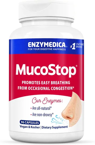 Vista 10 de Enzymedica, MucoStop, suplemento enzimático natural, alivia la congestión estacional u ocasional, apoya la respiración fácil, 48
